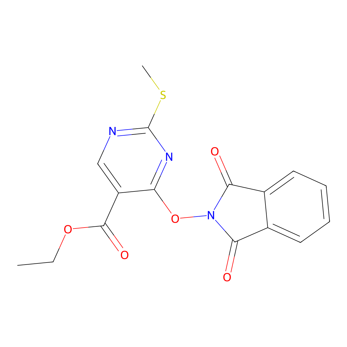 Ethyl 4-((1,3-dioxoisoindolin-2-yl)oxy)-2-(methylthio)pyrimidine-5-carboxylate molecular structure, CAS 15400-45-0