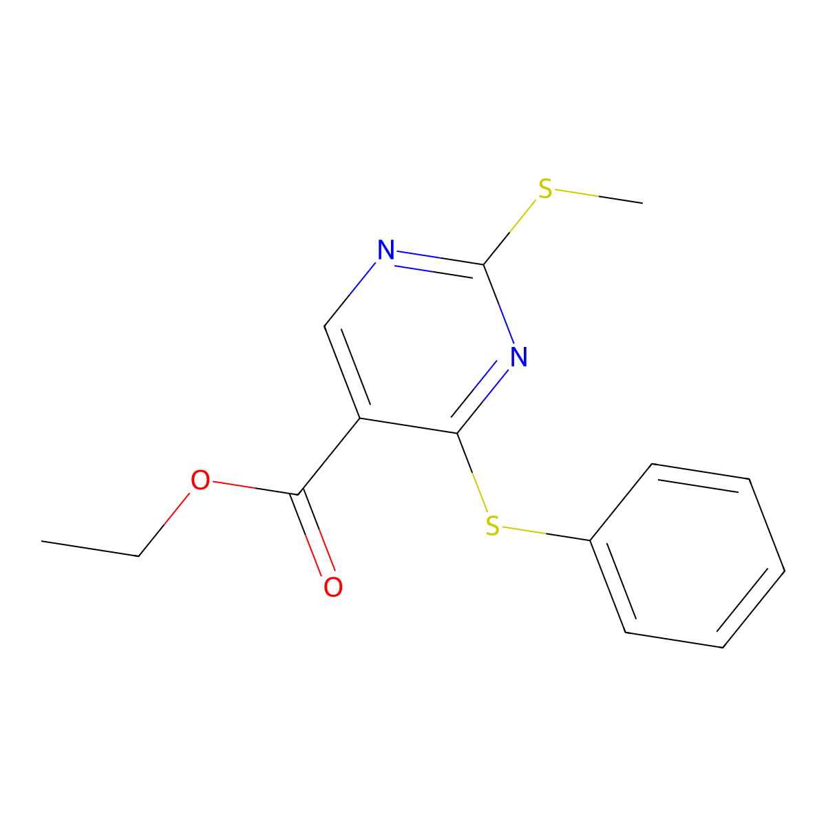 Ethyl 2-(methylsulfanyl)-4-(phenylsulfanyl)-5-pyrimidinecarboxylate molecular structure, CAS 15400-47-2