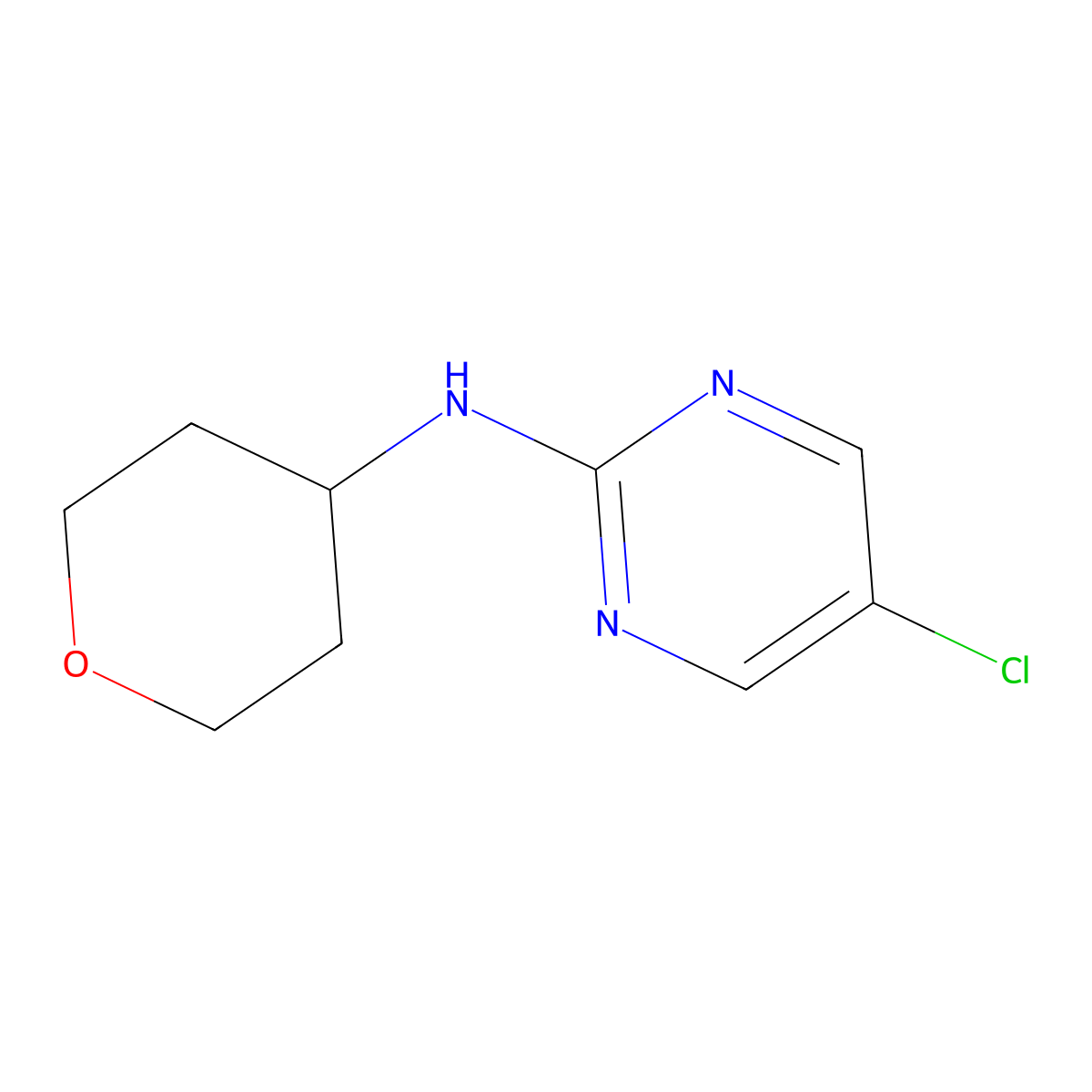 5-chloro-N-(oxan-4-yl)pyrimidin-2-amine molecular structure, CAS 1540005-76-2