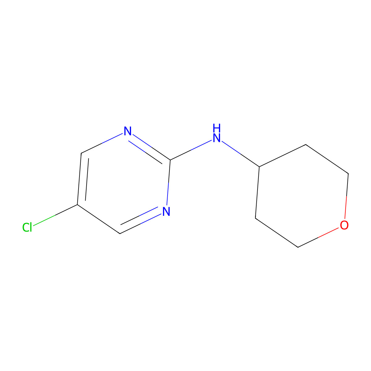 5-chloro-N-(oxan-4-yl)pyrimidin-2-amine molecular structure, CAS 1540005-76-2