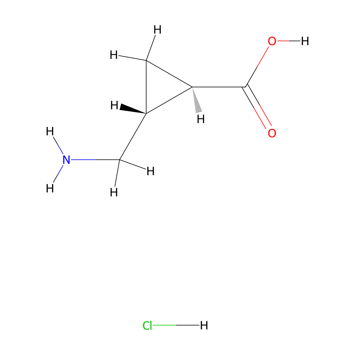 (1R,2R)-2-(Aminomethyl)cyclopropanecarboxylic acid hydrochloride molecular structure, CAS 154001-60-2