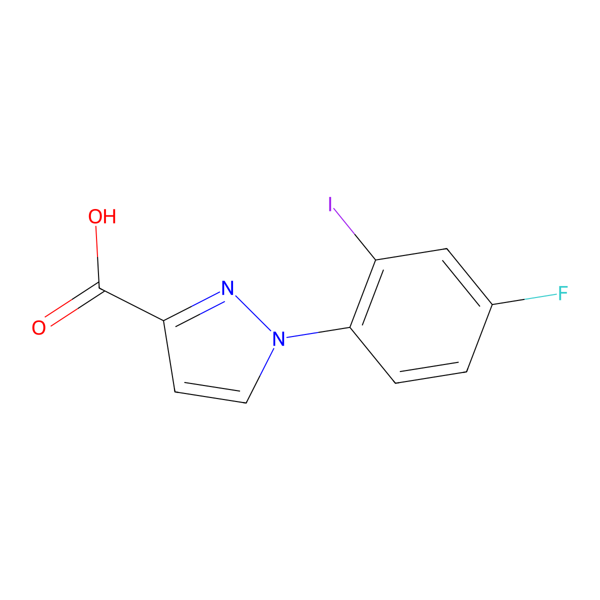 1-(4-Fluoro-2-iodophenyl)-1h-pyrazole-3-carboxylic acid molecular structure, CAS 1540013-00-0