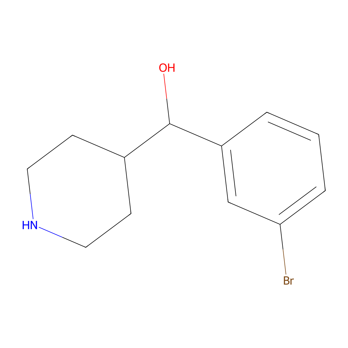 (3-Bromophenyl)(piperidin-4-yl)methanol molecular structure, CAS 1540067-21-7