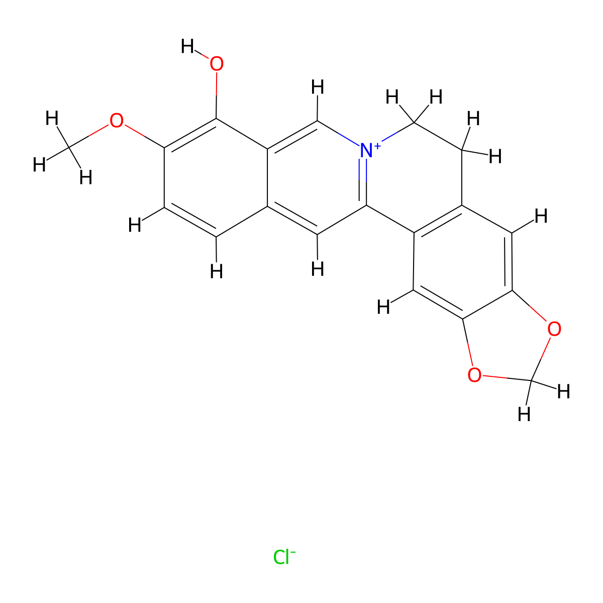 5,6-Dihydro-9-hydroxy-10-methoxybenzo(g)-1,3-benzodioxolo(5,6-a)quinolizinium chloride molecular structure, CAS 15401-69-1