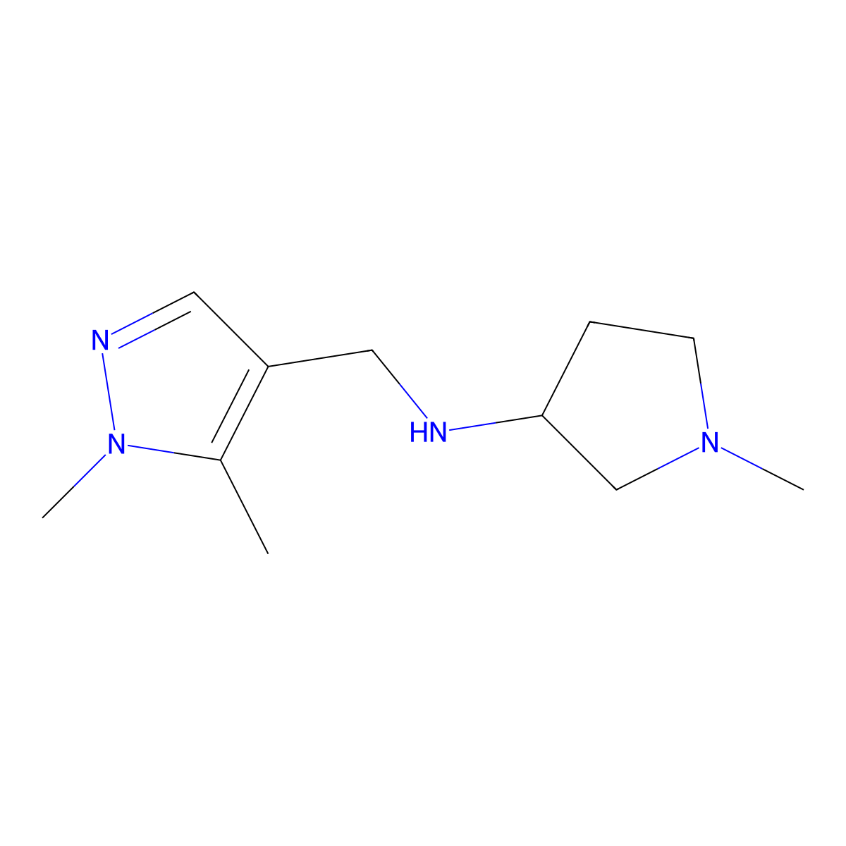 N-[(1,5-Dimethyl-1H-pyrazol-4-yl)methyl]-1-methylpyrrolidin-3-amine molecular structure, CAS 1540110-20-0