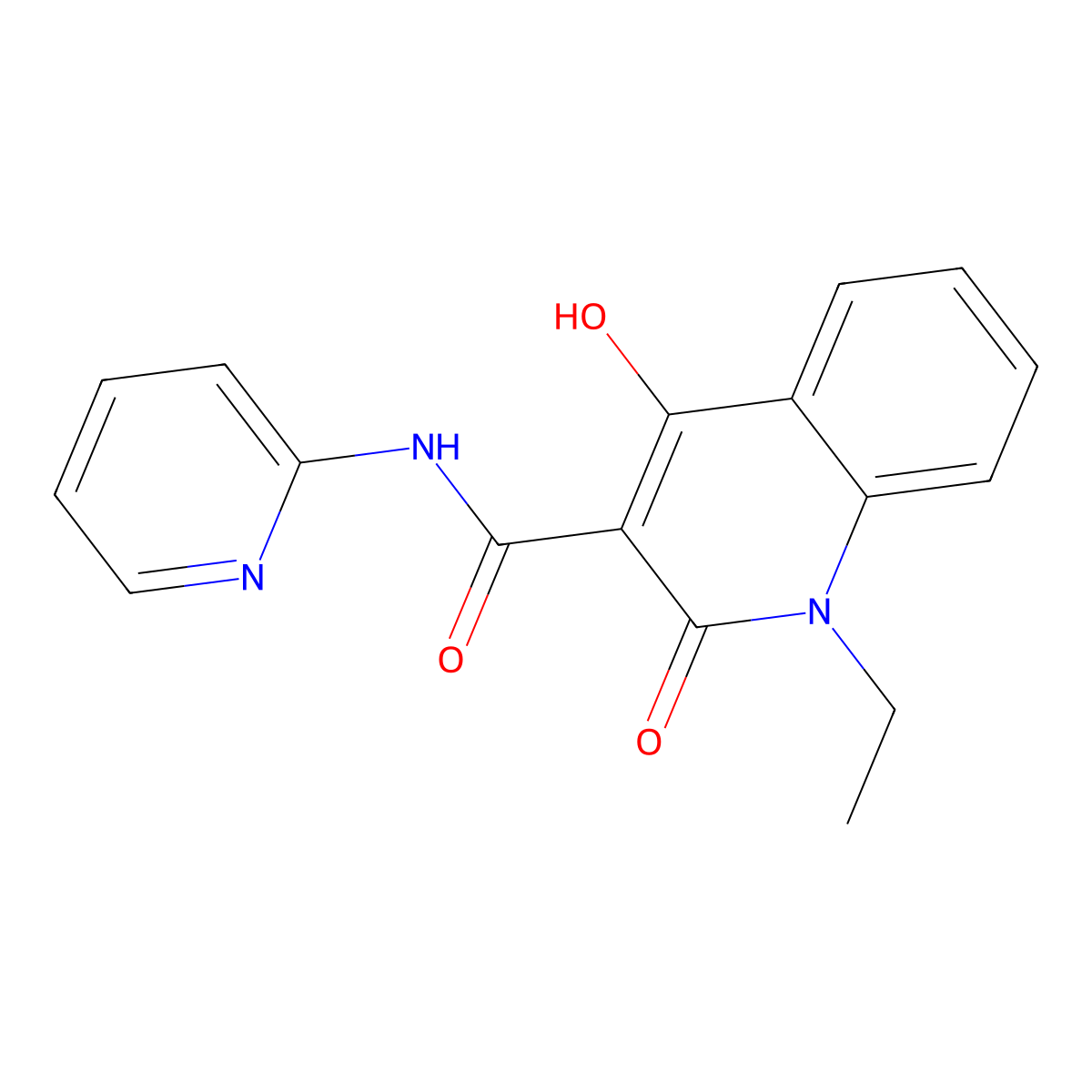 1-ethyl-4-hydroxy-2-oxo-N-(pyridin-2-yl)-1,2-dihydroquinoline-3-carboxamide molecular structure, CAS 154019-34-8