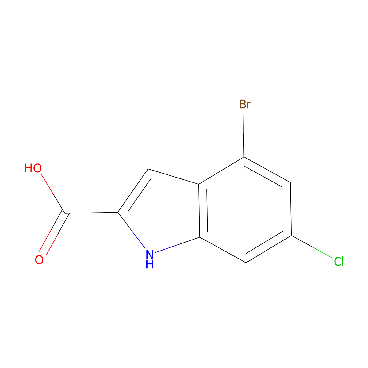 4-bromo-6-chloro-1H-indole-2-carboxylic acid molecular structure, CAS 1540205-70-6