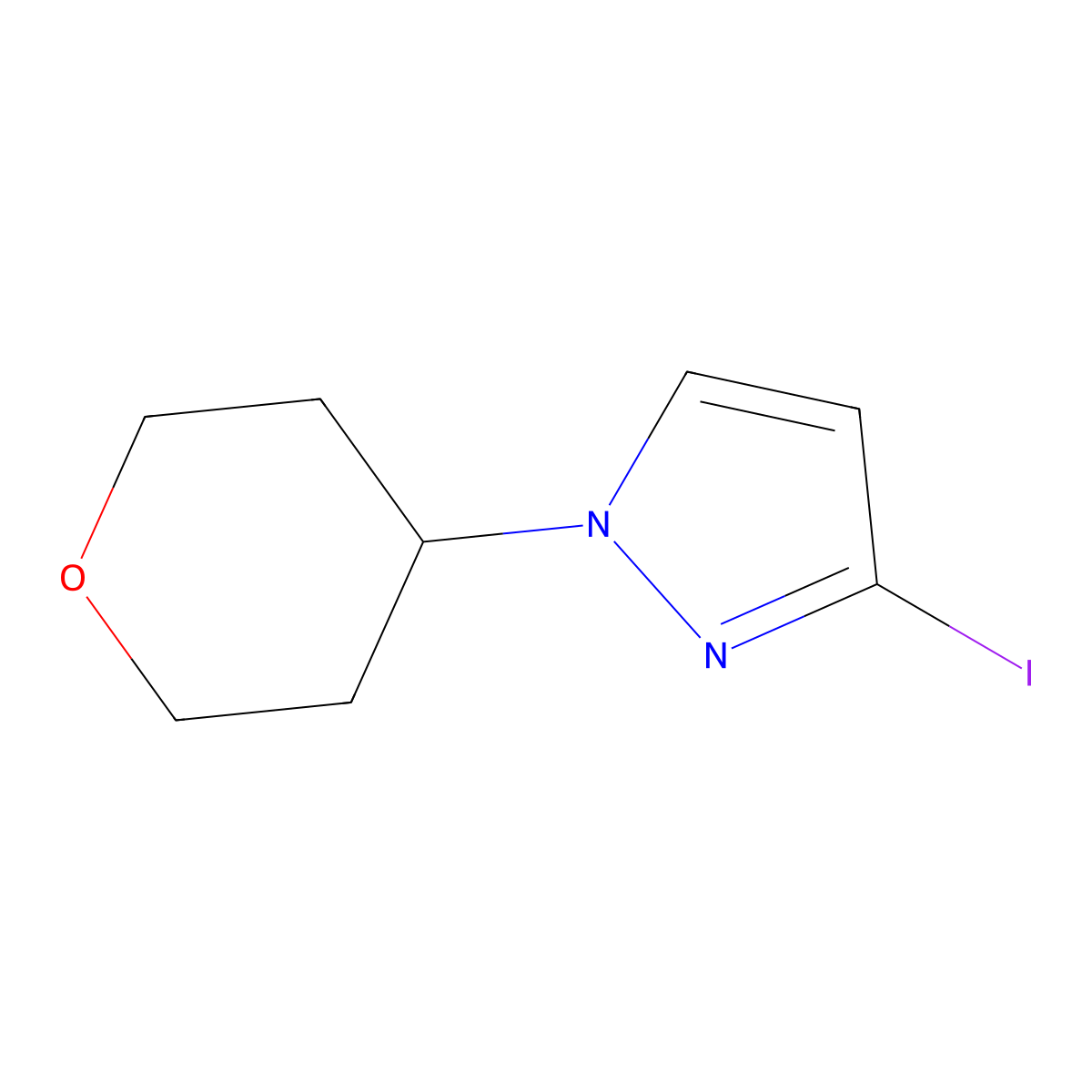 3-iodo-1-(oxan-4-yl)-1H-pyrazole molecular structure, CAS 1540221-68-8