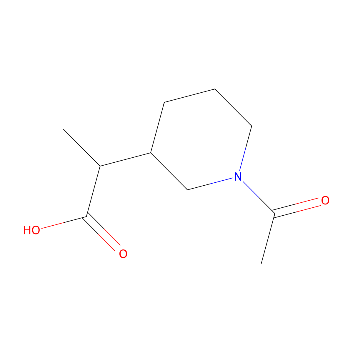2-(1-Acetylpiperidin-3-yl)propanoic acid molecular structure, CAS 1540346-93-7