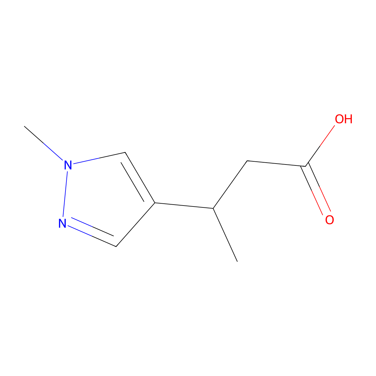 3-(1-methyl-1H-pyrazol-4-yl)butanoic acid molecular structure, CAS 1540383-56-9