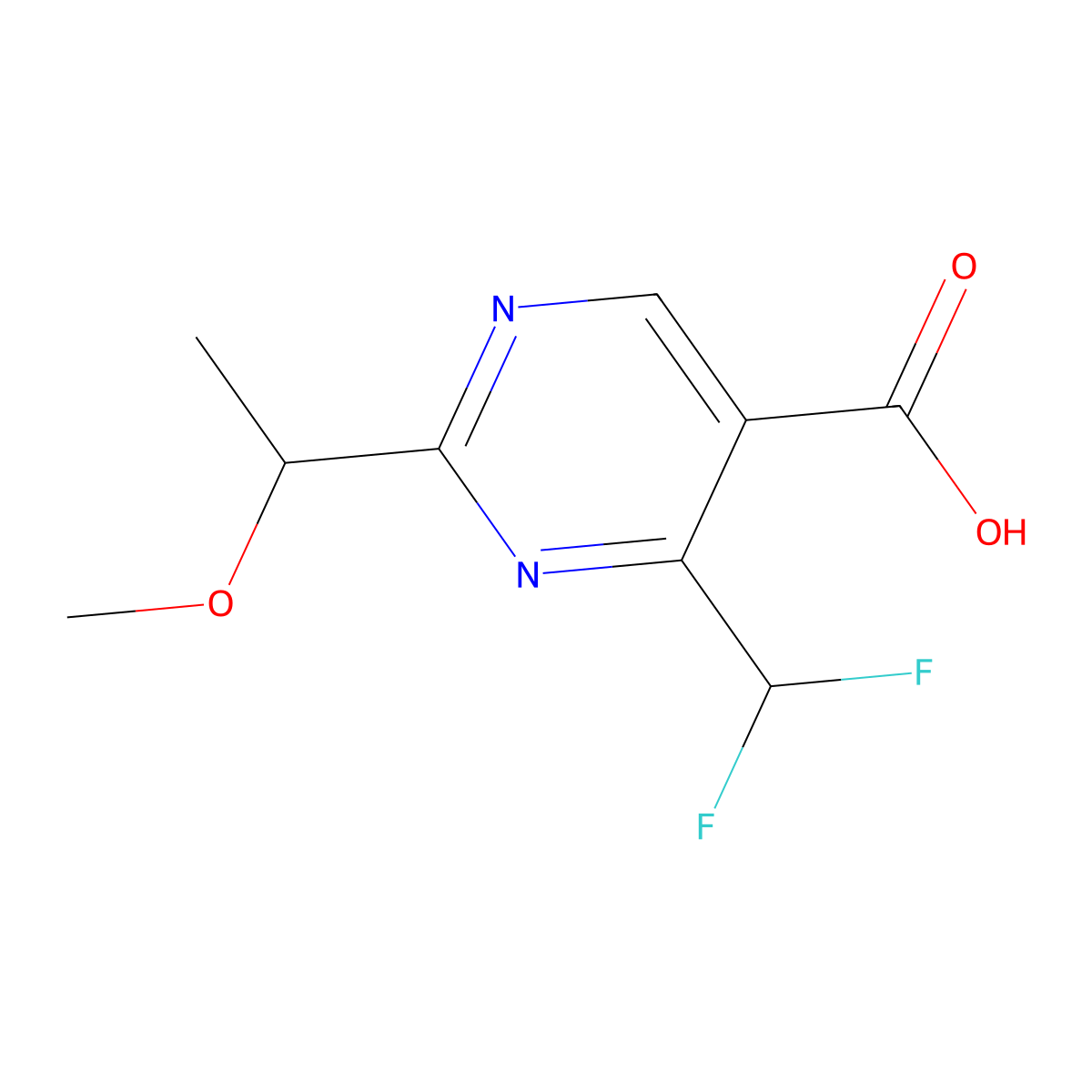 4-(Difluoromethyl)-2-(1-methoxyethyl)pyrimidine-5-carboxylic acid molecular structure, CAS 1540413-38-4