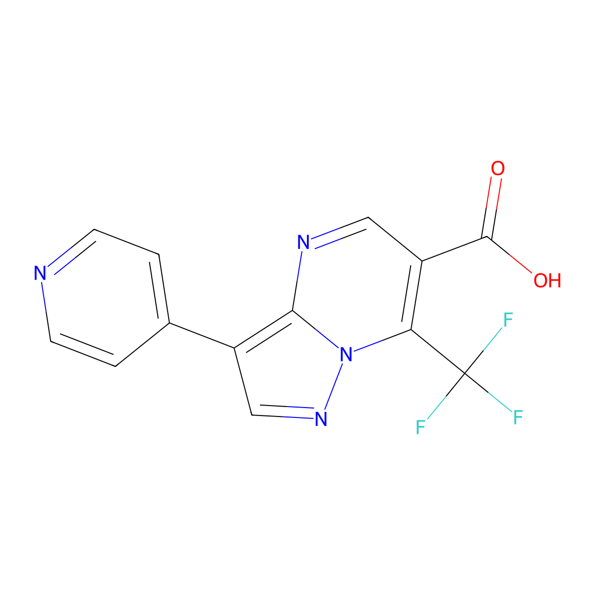 3-(Pyridin-4-yl)-7-(trifluoromethyl)pyrazolo[1,5-a]pyrimidine-6-carboxylic acid molecular structure, CAS 1540425-18-0