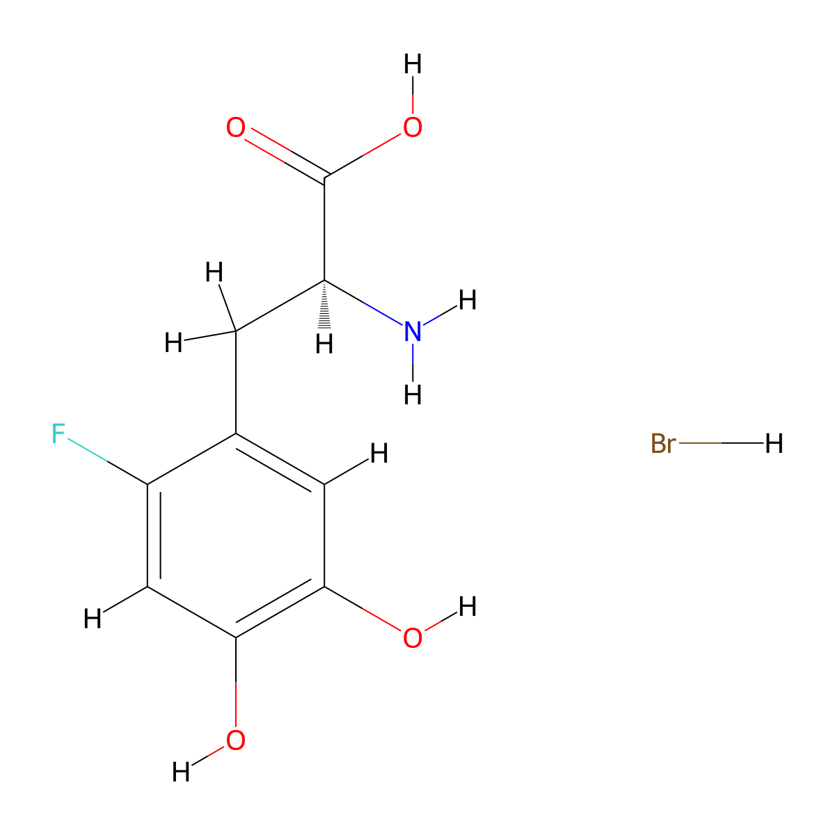 6-Fluoro L-DOPA Hydrobromide Salt molecular structure, CAS 154051-94-2