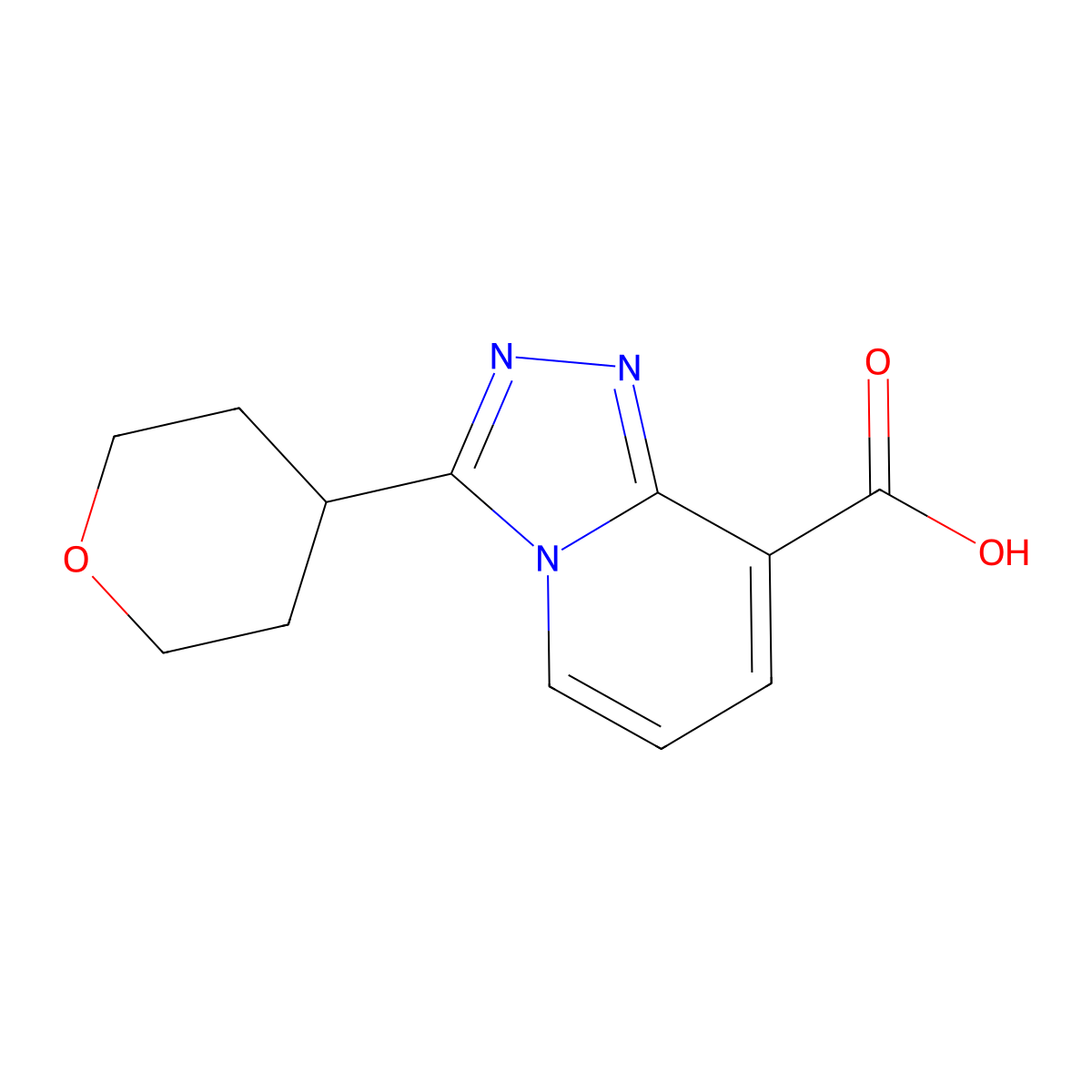 3-(Tetrahydro-2H-pyran-4-yl)-[1,2,4]triazolo[4,3-a]pyridine-8-carboxylic acid molecular structure, CAS 1540516-43-5