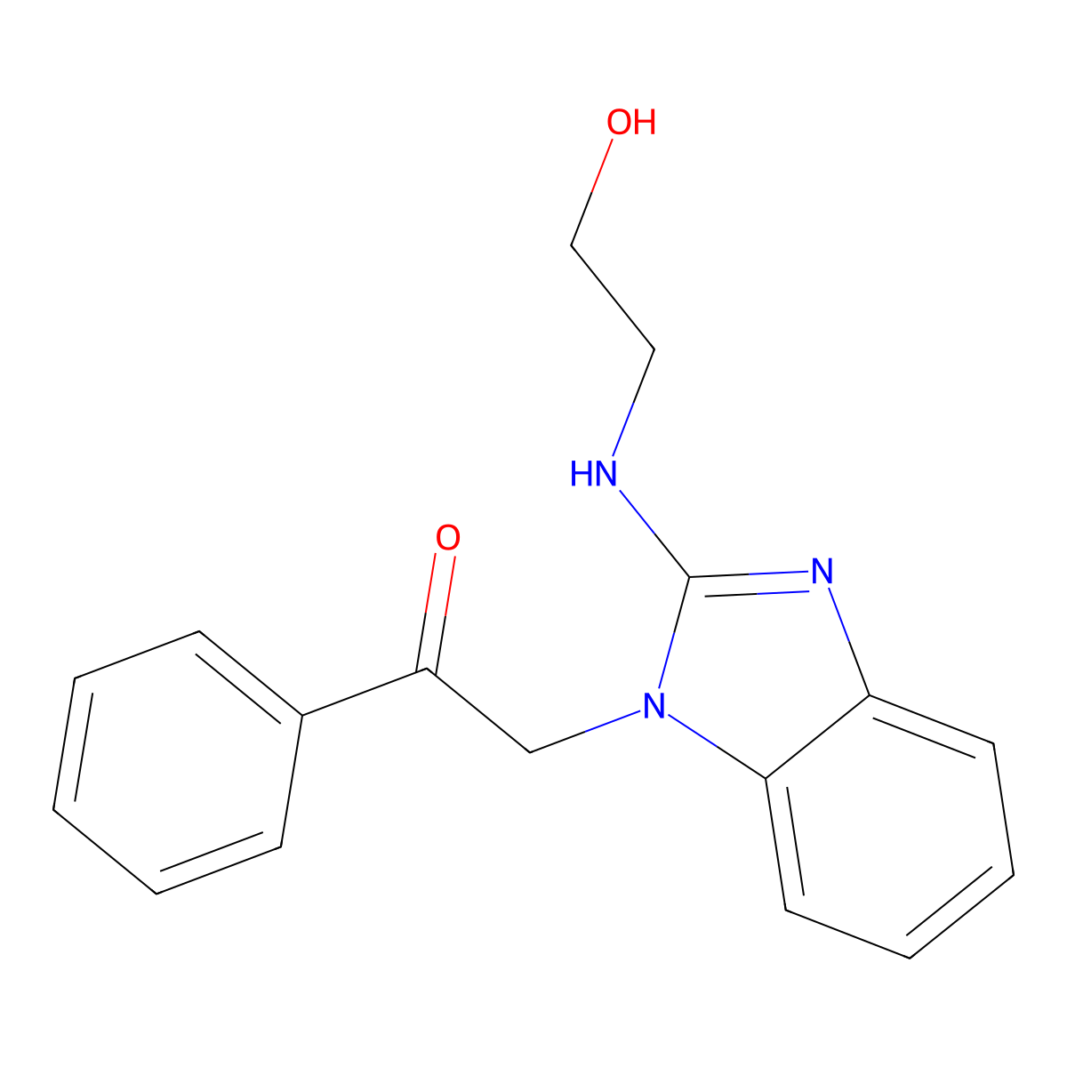 2-{2-[(2-hydroxyethyl)amino]-1H-benzimidazol-1-yl}-1-phenylethanone molecular structure, CAS 154055-44-4