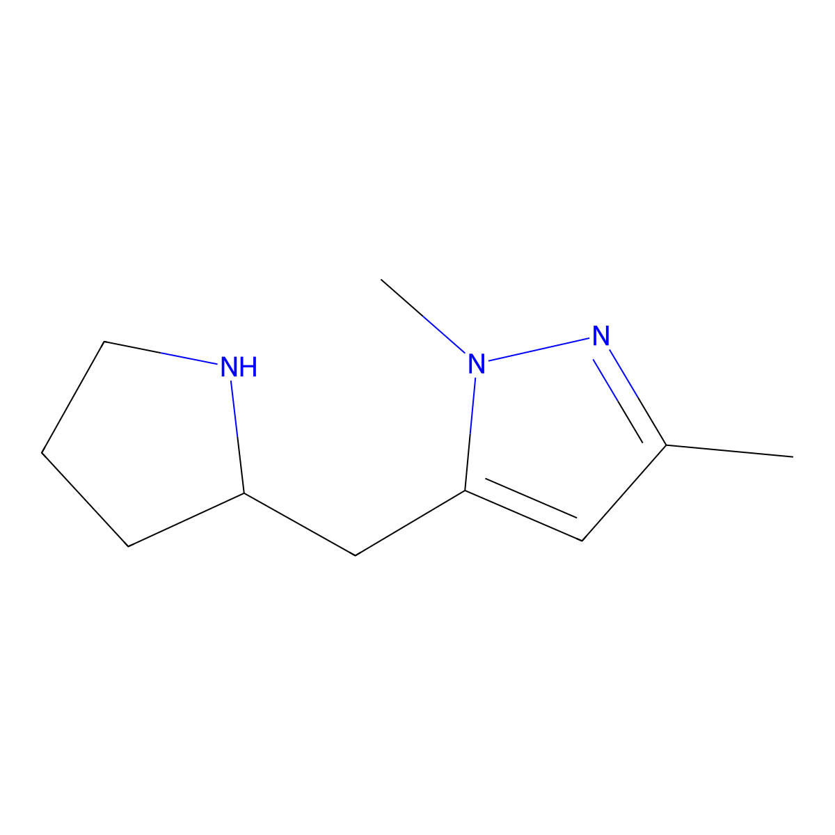 1,3-dimethyl-5-[(pyrrolidin-2-yl)methyl]-1H-pyrazole molecular structure, CAS 1540733-48-9