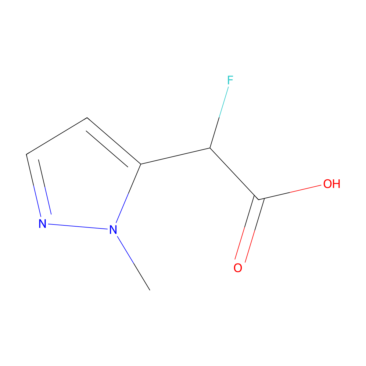 2-fluoro-2-(1-methyl-1H-pyrazol-5-yl)acetic acid molecular structure, CAS 1540754-57-1