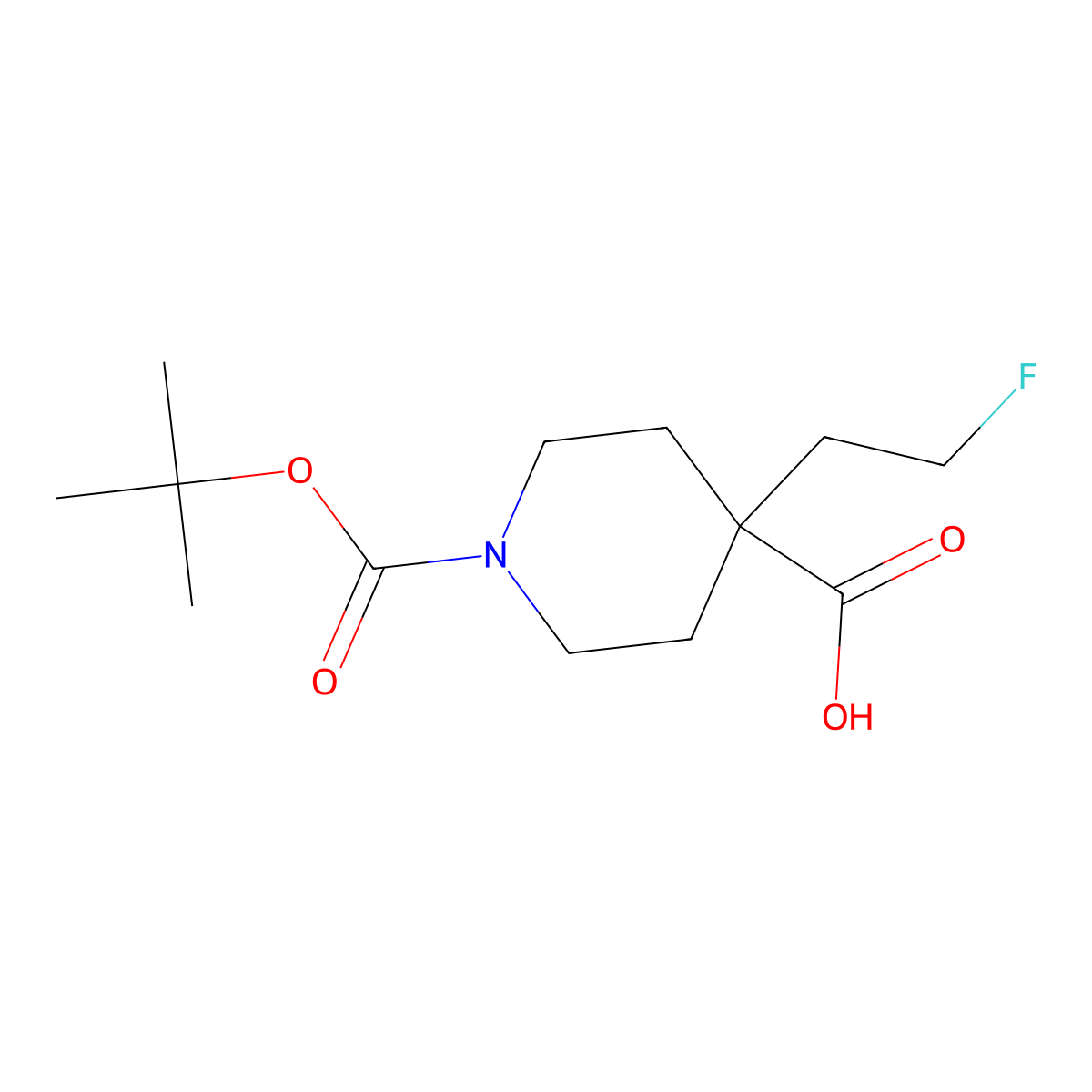 1-[(Tert-butoxy)carbonyl]-4-(2-fluoroethyl)piperidine-4-carboxylic acid molecular structure, CAS 1540778-10-6
