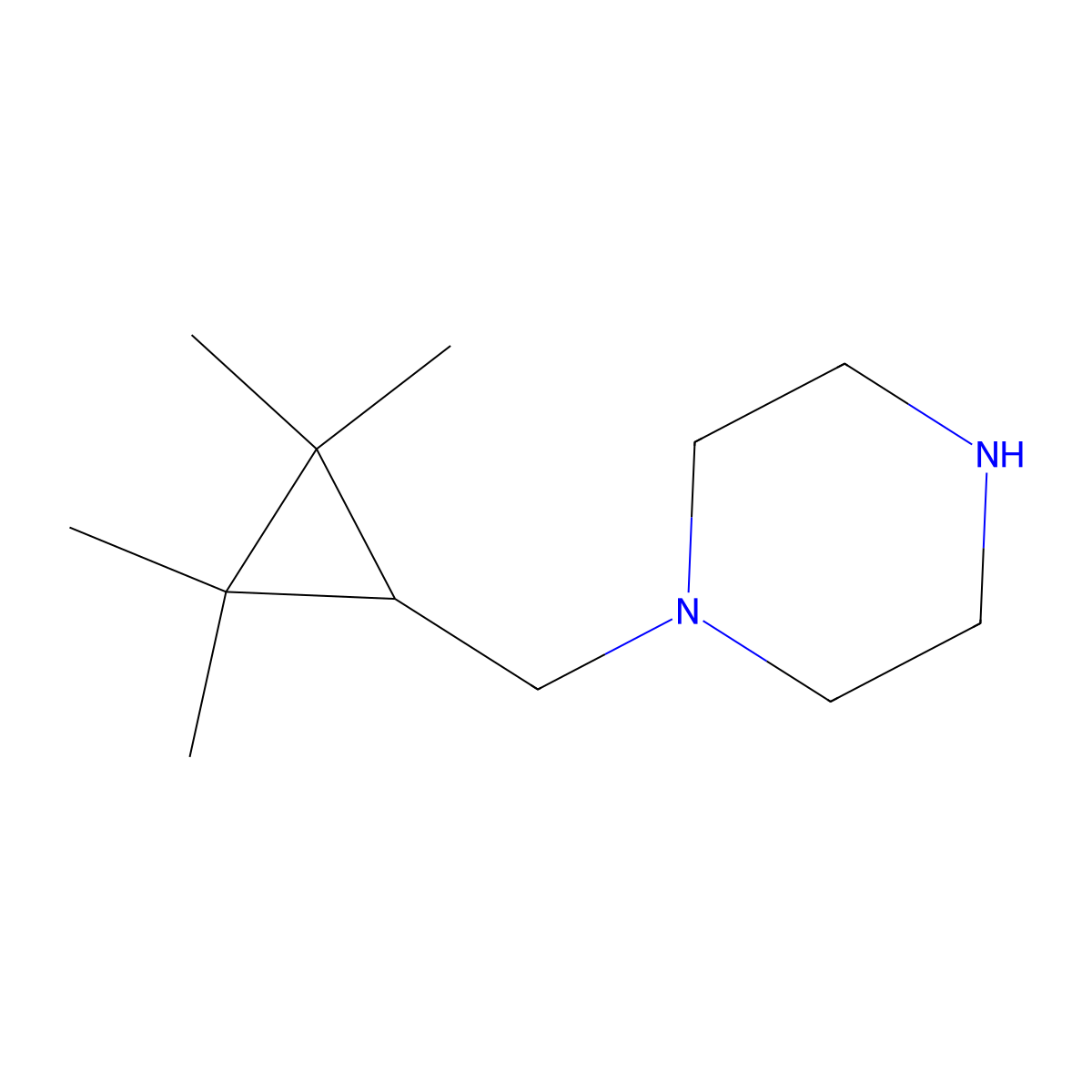 1-[(2,2,3,3-Tetramethylcyclopropyl)methyl]piperazine molecular structure, CAS 1540834-62-5