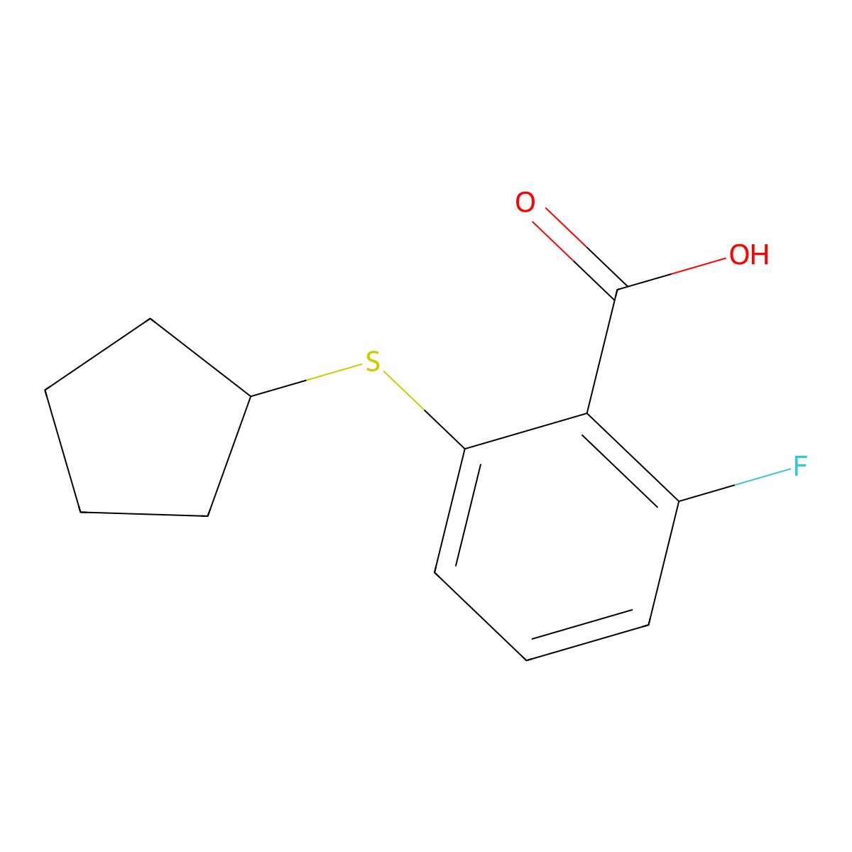 2-(Cyclopentylsulfanyl)-6-fluorobenzoic acid molecular structure, CAS 1540844-88-9