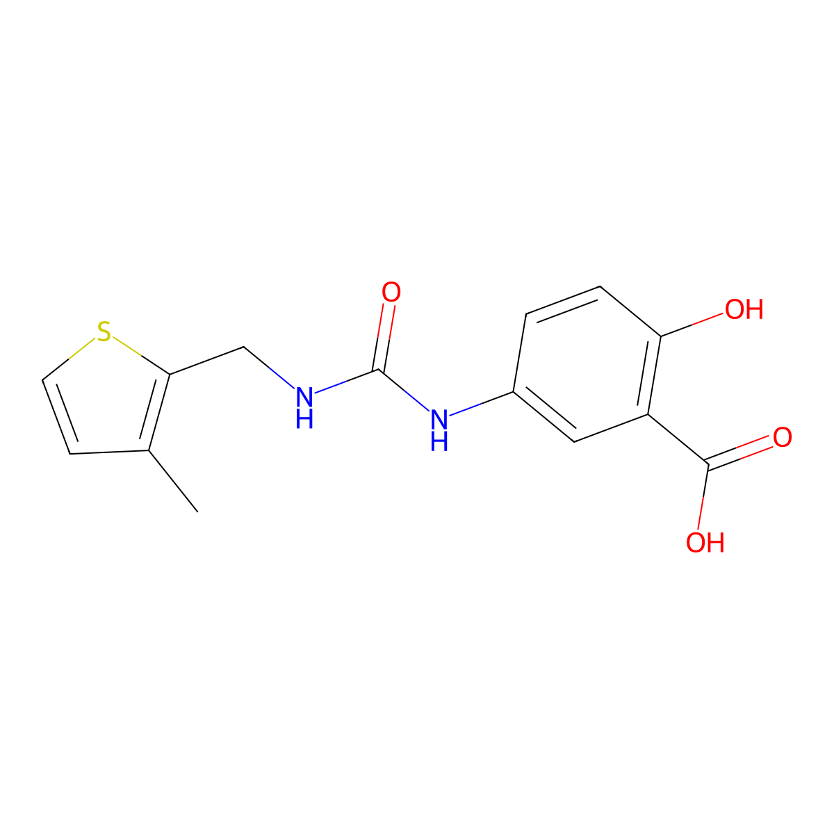 2-Hydroxy-5-({[(3-methylthiophen-2-yl)methyl]carbamoyl}amino)benzoic acid molecular structure, CAS 1540847-46-8