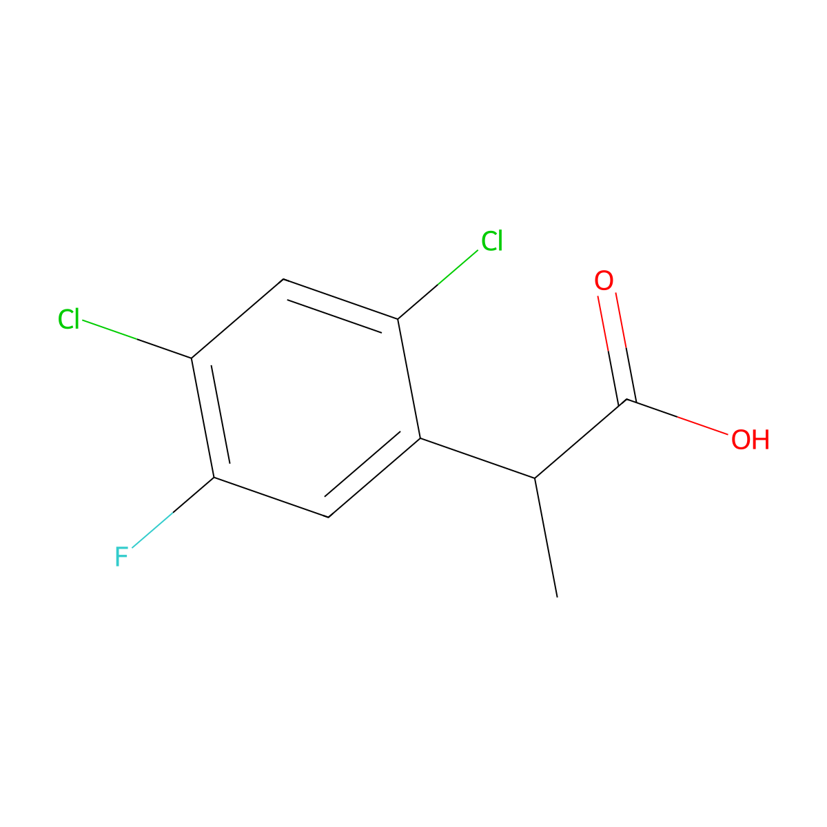 2-(2,4-Dichloro-5-fluorophenyl)propanoic acid molecular structure, CAS 1540880-32-7