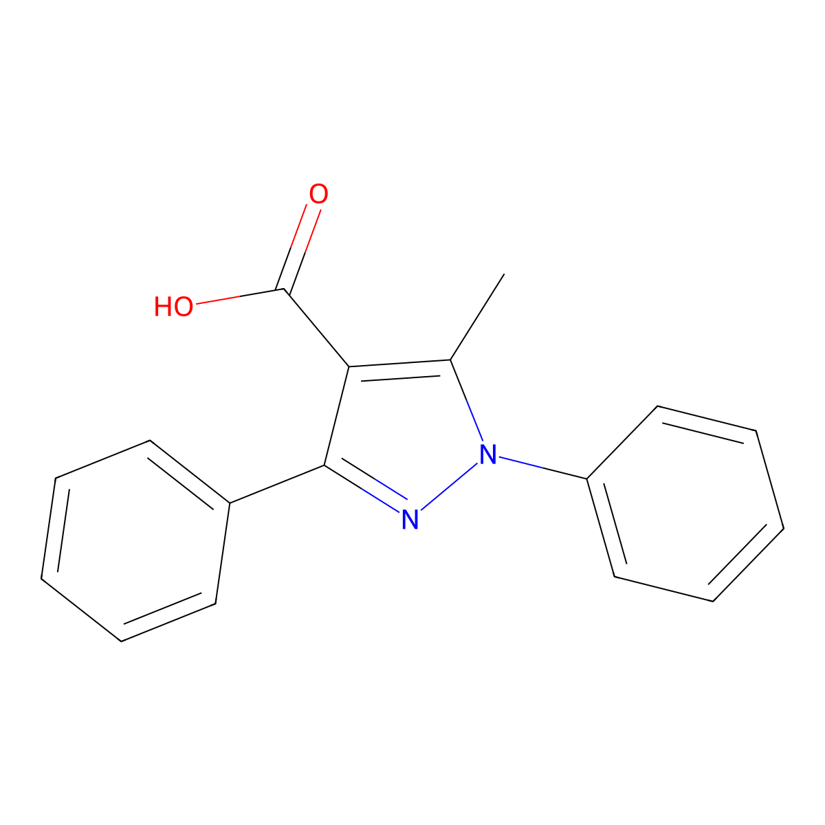 5-methyl-1,3-diphenyl-1H-pyrazole-4-carboxylic acid molecular structure, CAS 15409-48-0