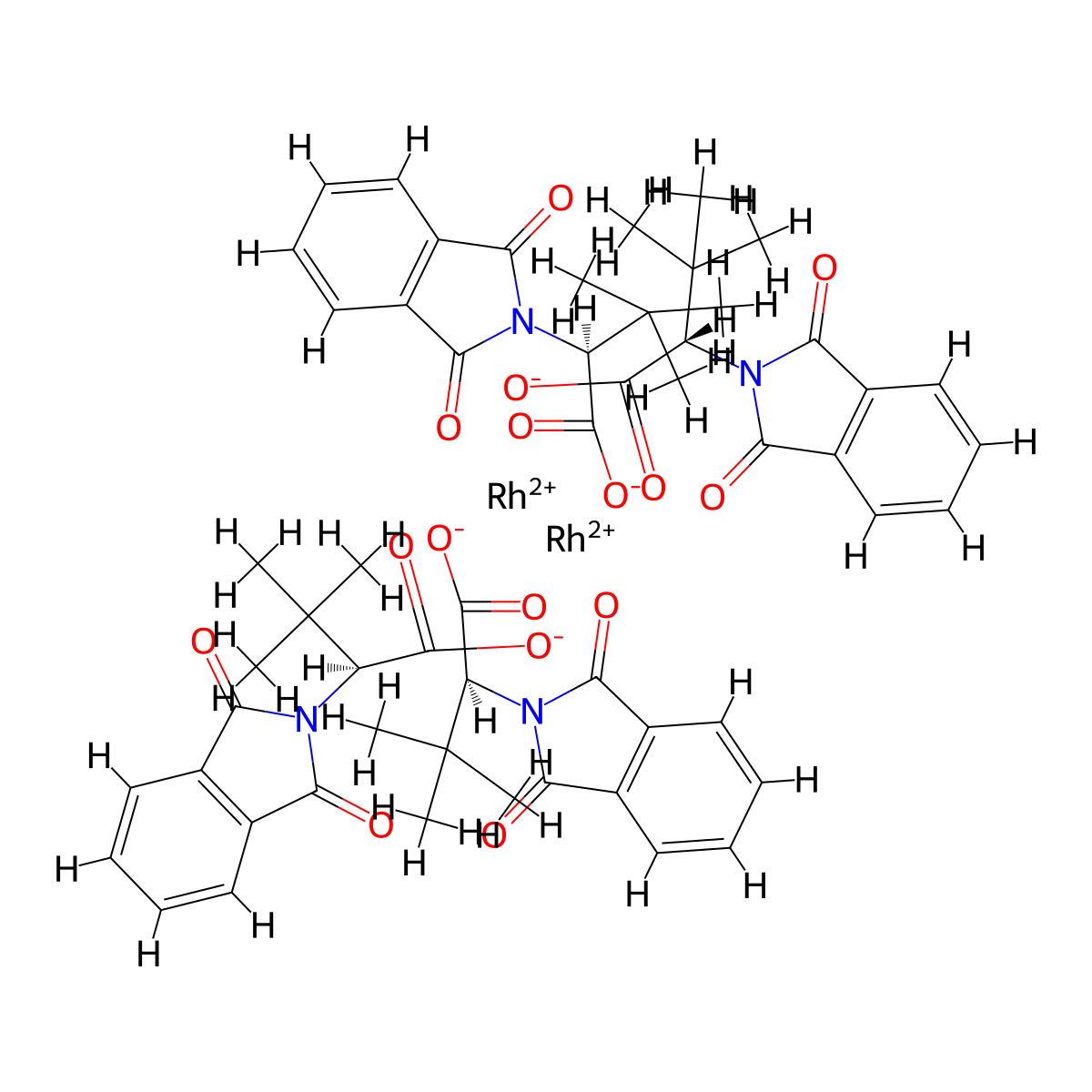 tetrakis((2S)-2-(1,3-dioxoisoindol-2-yl)-3,3-dimethylbutanoate);bis(rhodium(2+)) molecular structure, CAS 154090-43-4