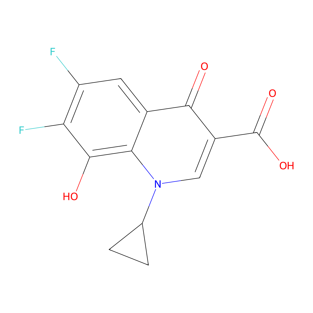 1-Cyclopropyl-6,7-difluoro-8-hydroxy-4-oxo-1,4-dihydroquinoline-3-carboxylic acid molecular structure, CAS 154093-72-8