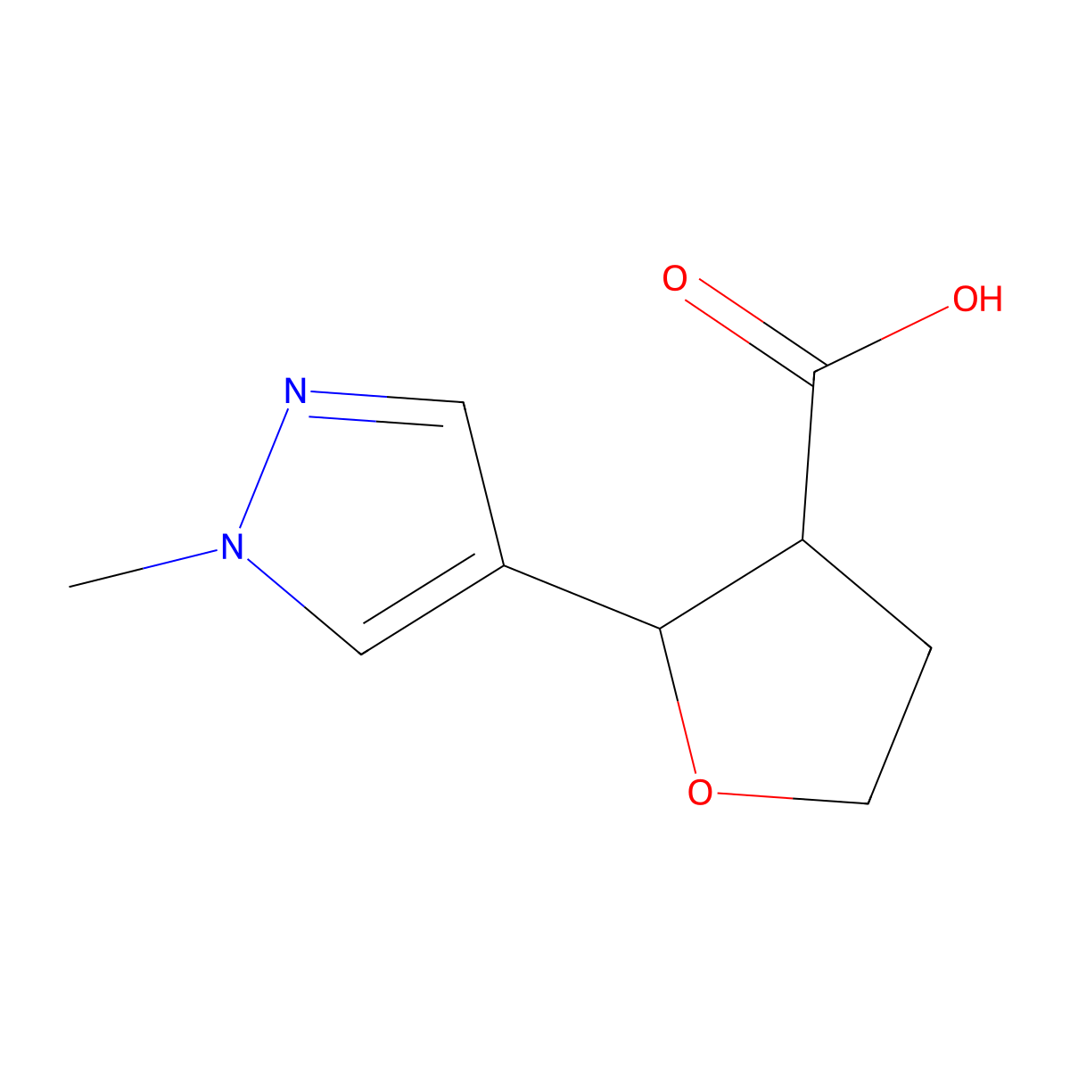 2-(1-methyl-1H-pyrazol-4-yl)oxolane-3-carboxylic acid molecular structure, CAS 1540944-58-8