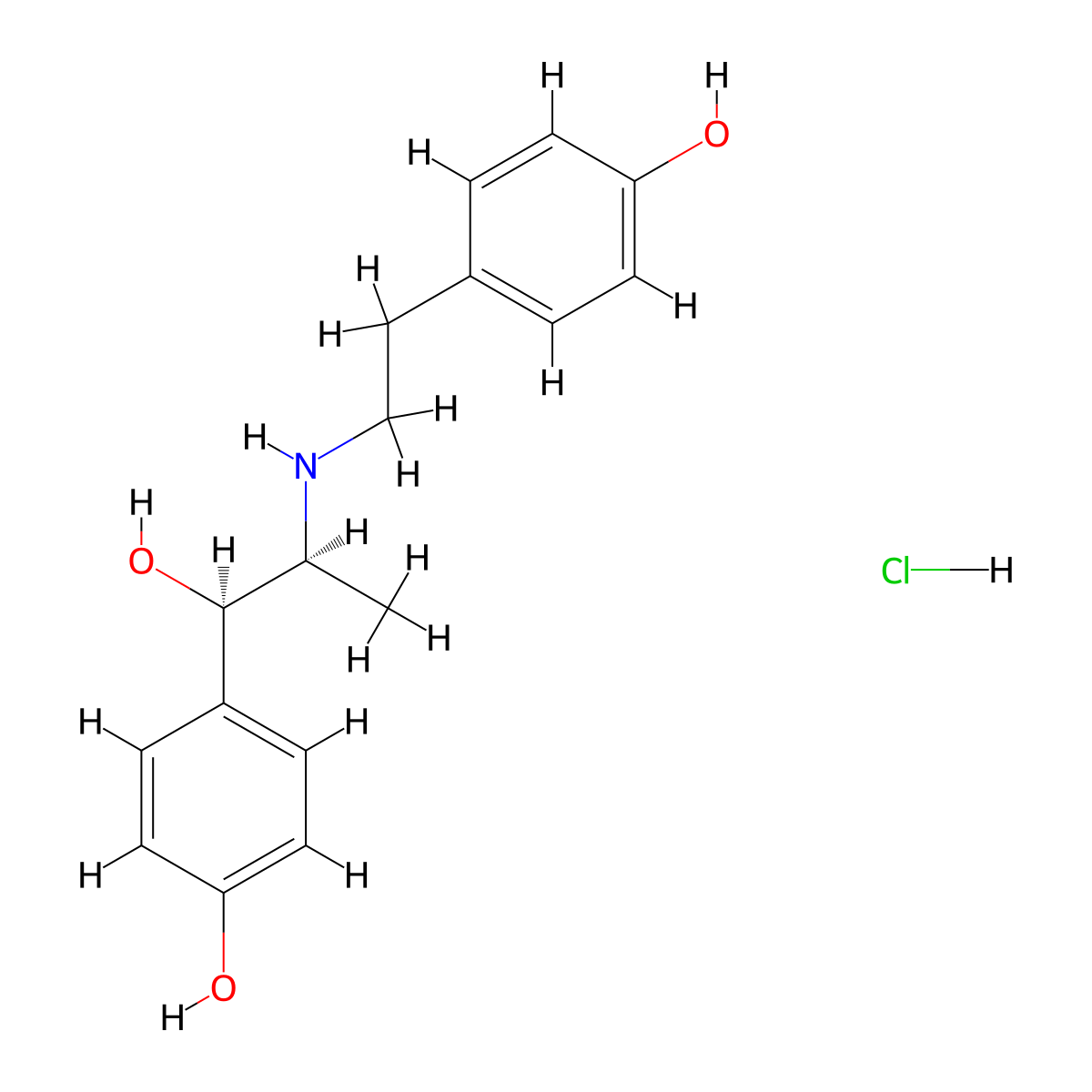 Ritodrine hydrochloride (JP17/USP) molecular structure, CAS 154095-91-7