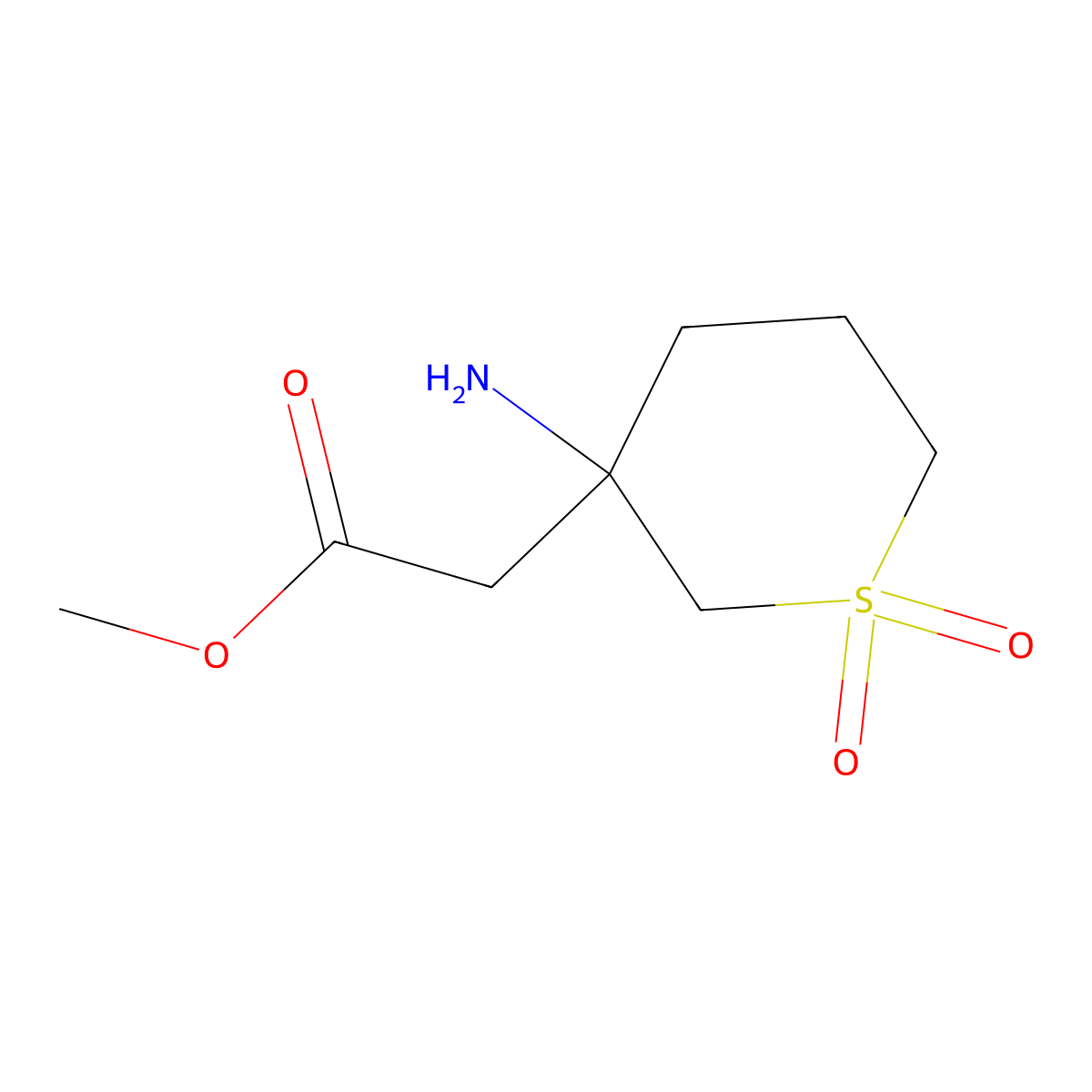 Methyl 2-(3-amino-1,1-dioxo-1lambda6-thian-3-yl)acetate molecular structure, CAS 1541124-18-8