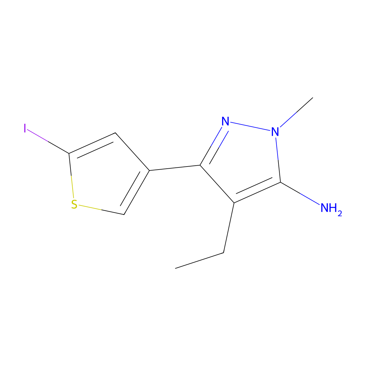 4-Ethyl-3-(5-iodothiophen-3-yl)-1-methyl-1h-pyrazol-5-amine molecular structure, CAS 1541153-86-9