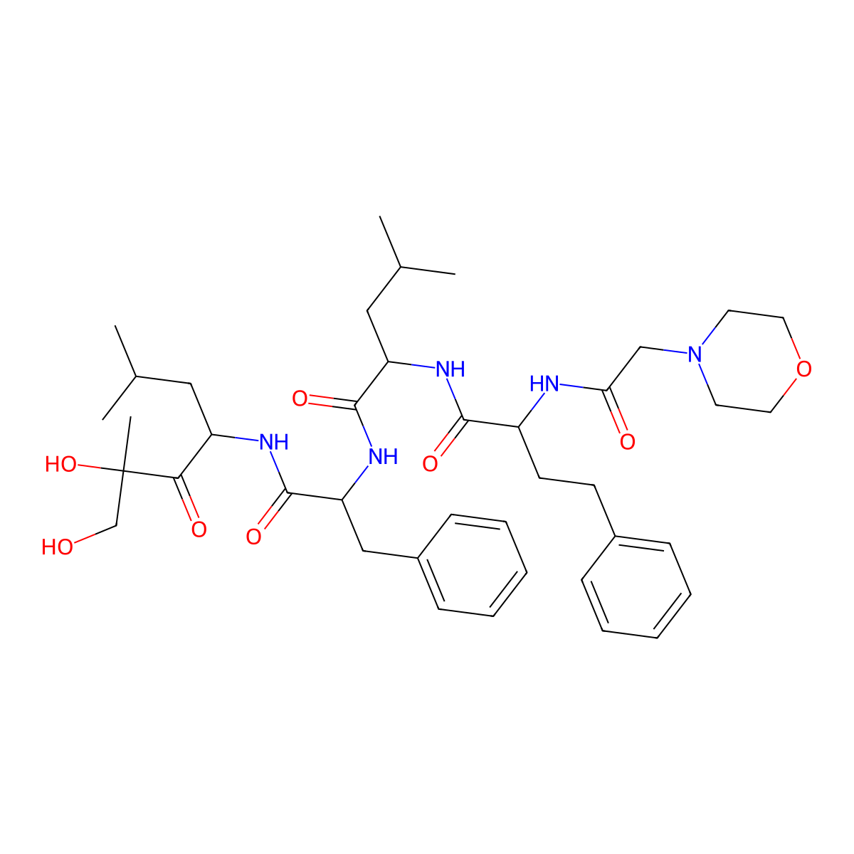 (S)-N-((S)-1-(((2R,4S)-1,2-dihydroxy-2,6-dimethyl-3-oxoheptan-4-yl)amino)-1-oxo-3-phenylpropan-2-yl)-4-methyl-2-((S)-2-(2-morpholinoacetamido)-4-phenylbutanamido)pentanamide molecular structure, CAS 1541172-75-1