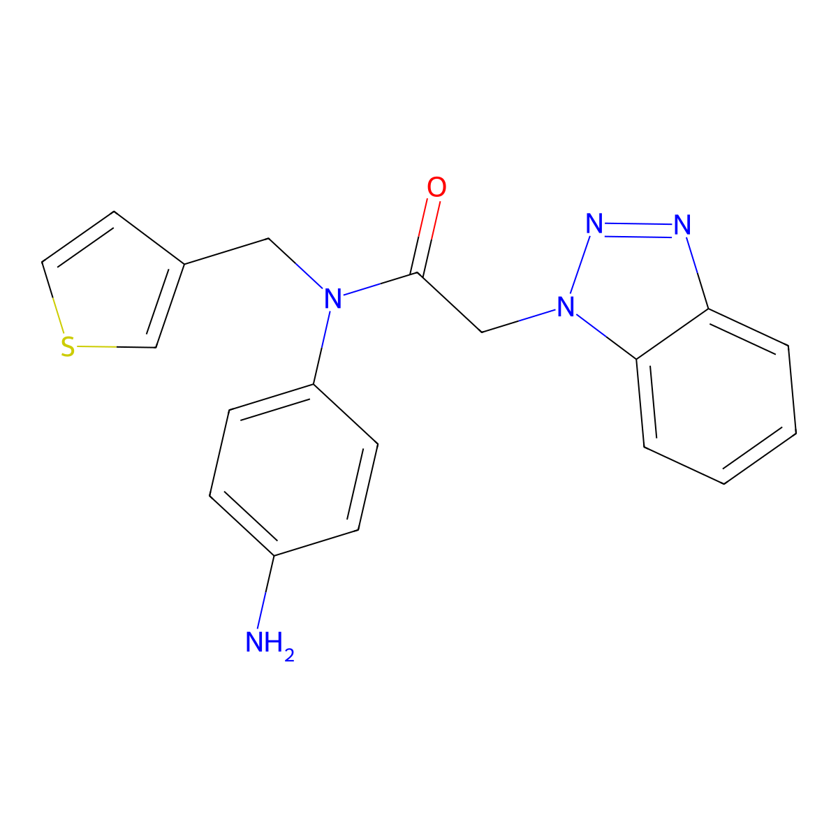 N-(4-aminophenyl)-2-(1H-1,2,3-benzotriazol-1-yl)-N-[(thiophen-3-yl)methyl]acetamide molecular structure, CAS 1541178-43-1