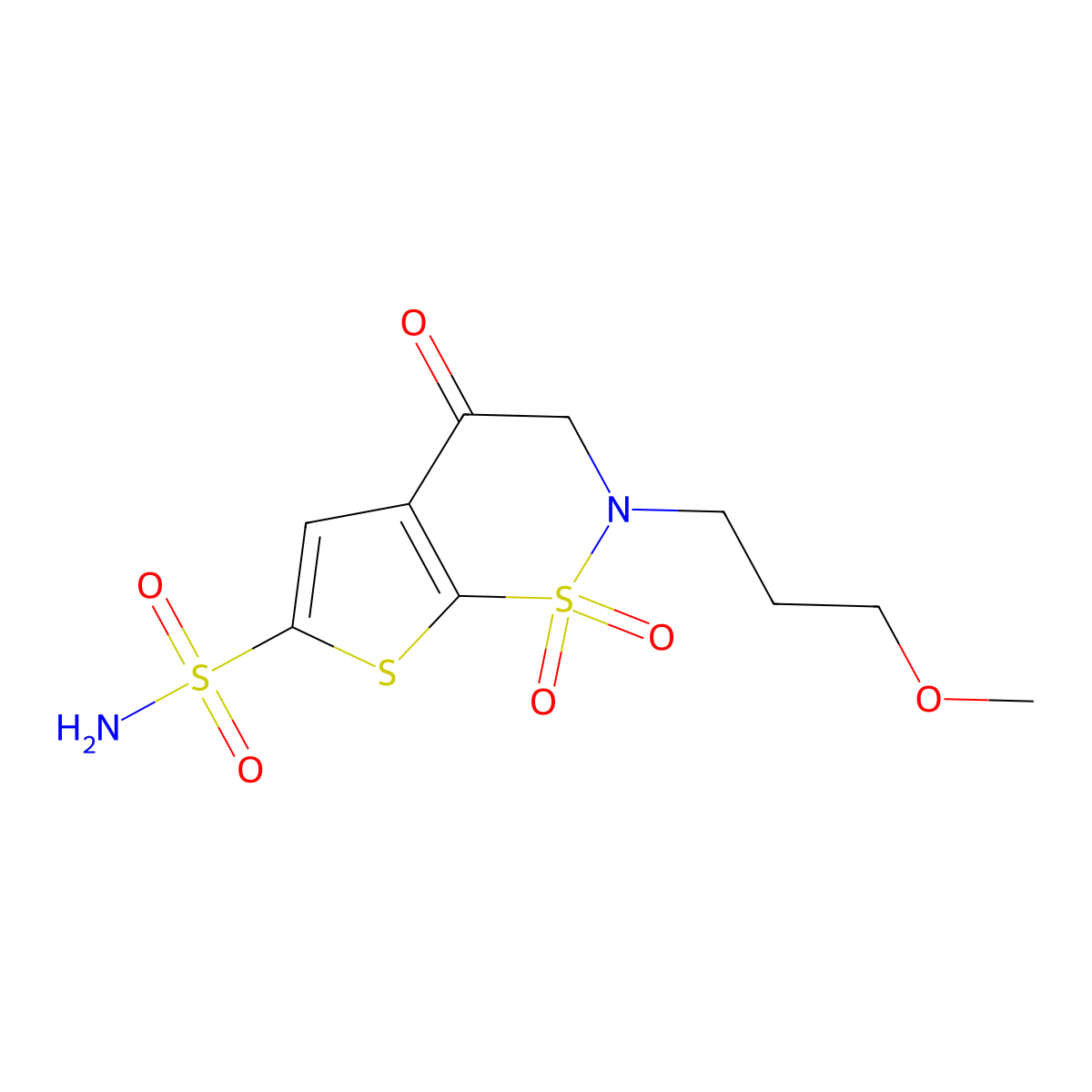 2-(3-Methoxypropyl)-4-oxo-3,4-dihydro-2H-thieno(3,2-e)(1,2)thiazine-6-sulfonamide 1,1-dioxide molecular structure, CAS 154127-41-0