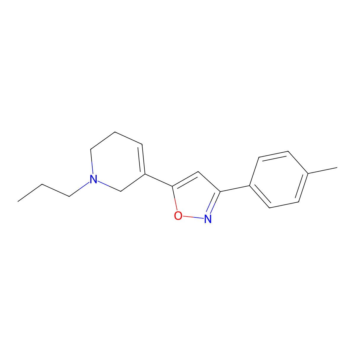 1-Propyl-5-(3-p-tolylisoxazol-5-yl)-1,2,3,6-tetrahydropyridine molecular structure, CAS 154130-99-1
