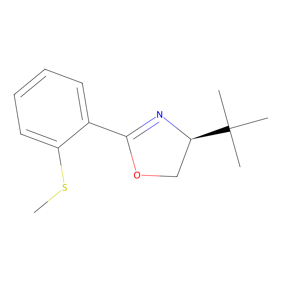 (S)-4-(tert-Butyl)-2-(2-(methylthio)phenyl)-4,5-dihydrooxazole molecular structure, CAS 154132-44-2