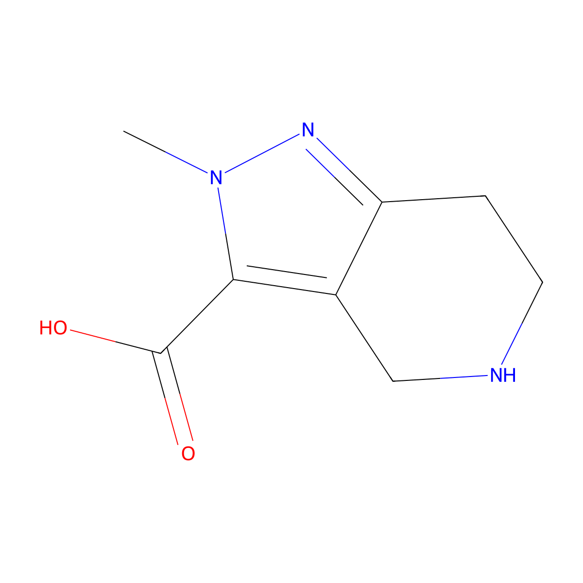 2-methyl-4,5,6,7-tetrahydro-2H-pyrazolo[4,3-c]pyridine-3-carboxylic acid molecular structure, CAS 1541381-65-0