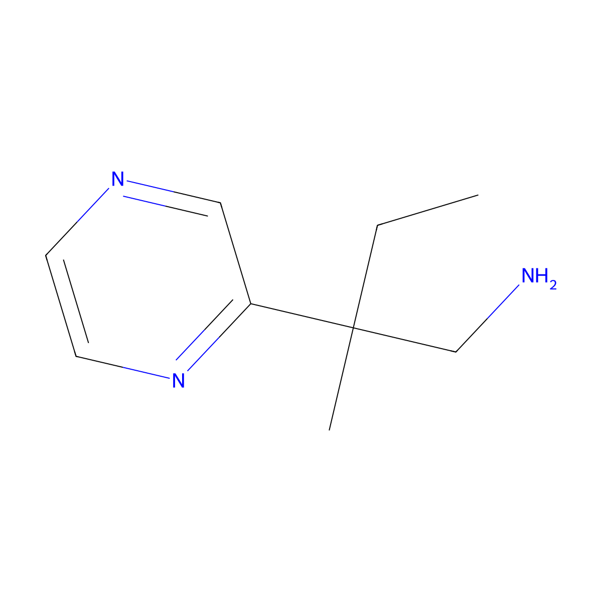 2-Methyl-2-(pyrazin-2-yl)butan-1-amine molecular structure, CAS 1541394-04-0