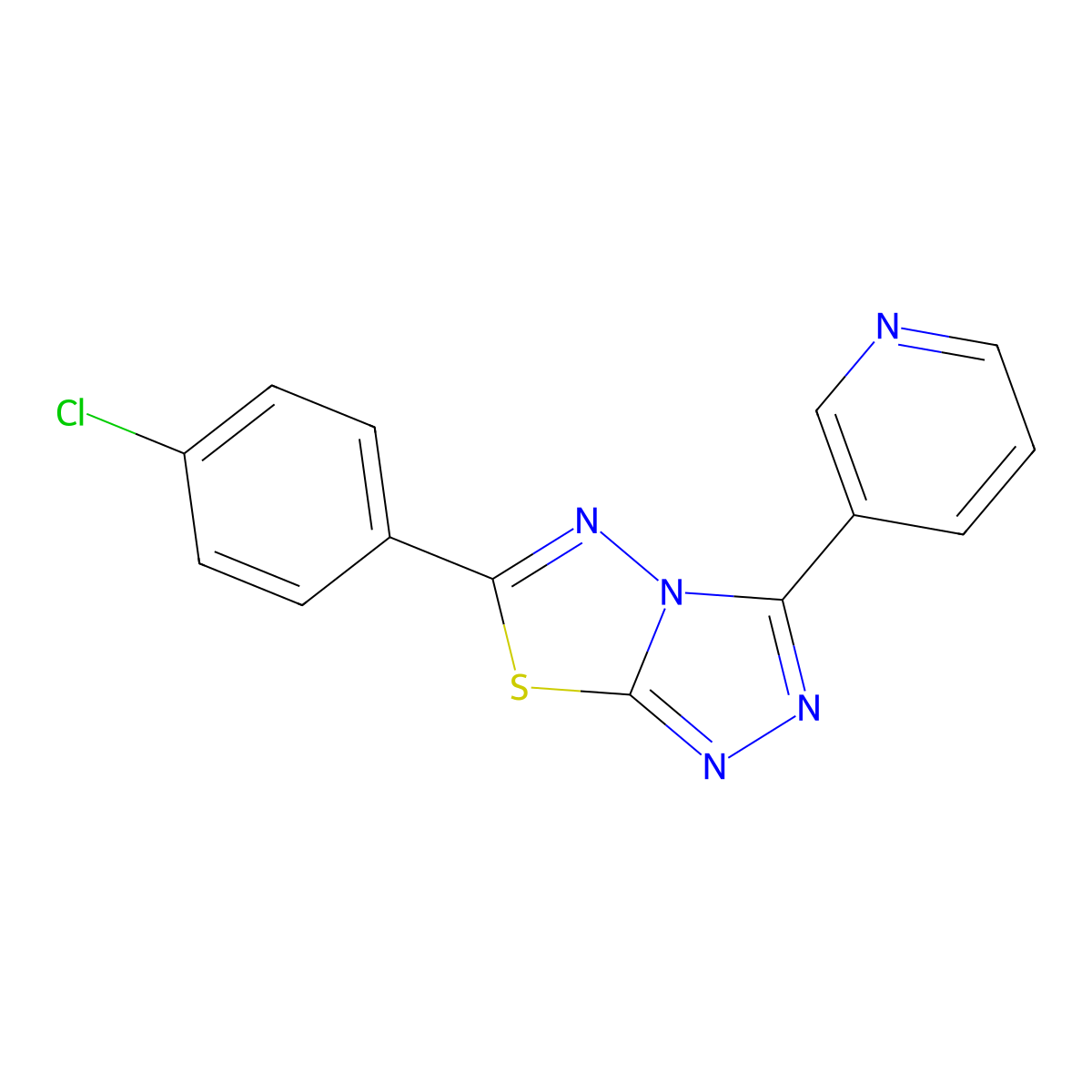 6-(4-Chlorophenyl)-3-pyridin-3-yl-[1,2,4]triazolo[3,4-b][1,3,4]thiadiazole molecular structure, CAS 154149-65-2