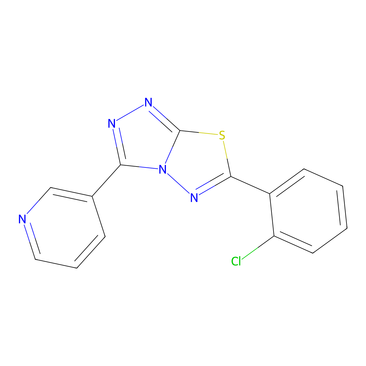 6-(2-Chlorophenyl)-3-pyridin-3-yl-[1,2,4]triazolo[3,4-b][1,3,4]thiadiazole molecular structure, CAS 154149-70-9