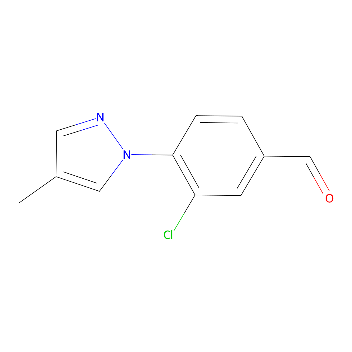 3-chloro-4-(4-methyl-1H-pyrazol-1-yl)benzaldehyde molecular structure, CAS 1541538-18-4