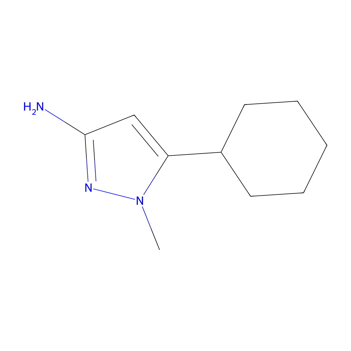 5-cyclohexyl-1-methyl-1H-pyrazol-3-amine molecular structure, CAS 1541540-22-0