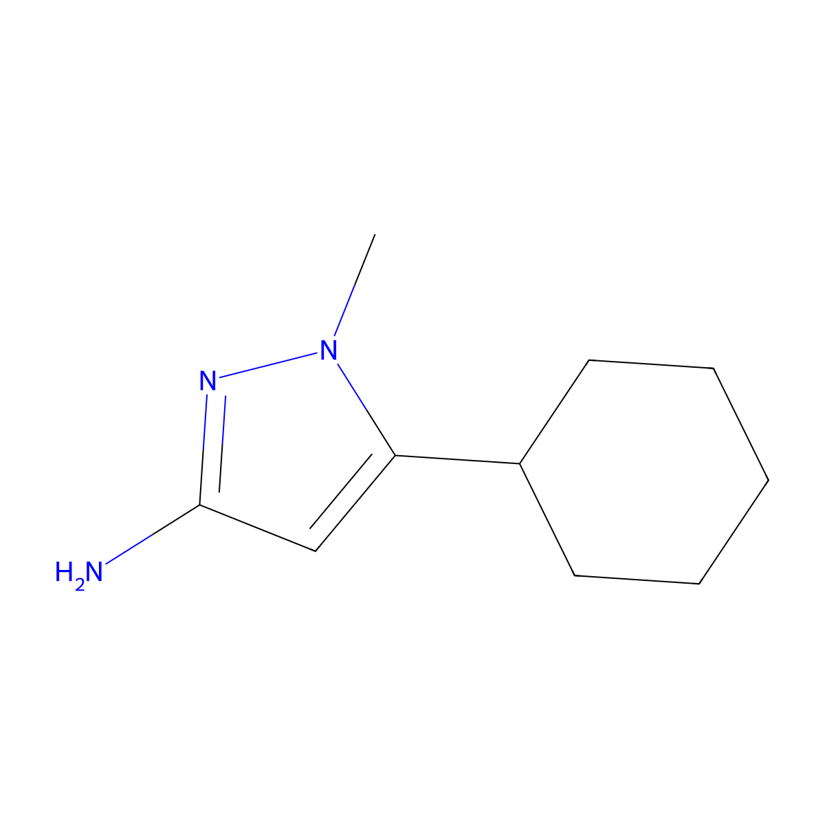5-cyclohexyl-1-methyl-1H-pyrazol-3-amine molecular structure, CAS 1541540-22-0