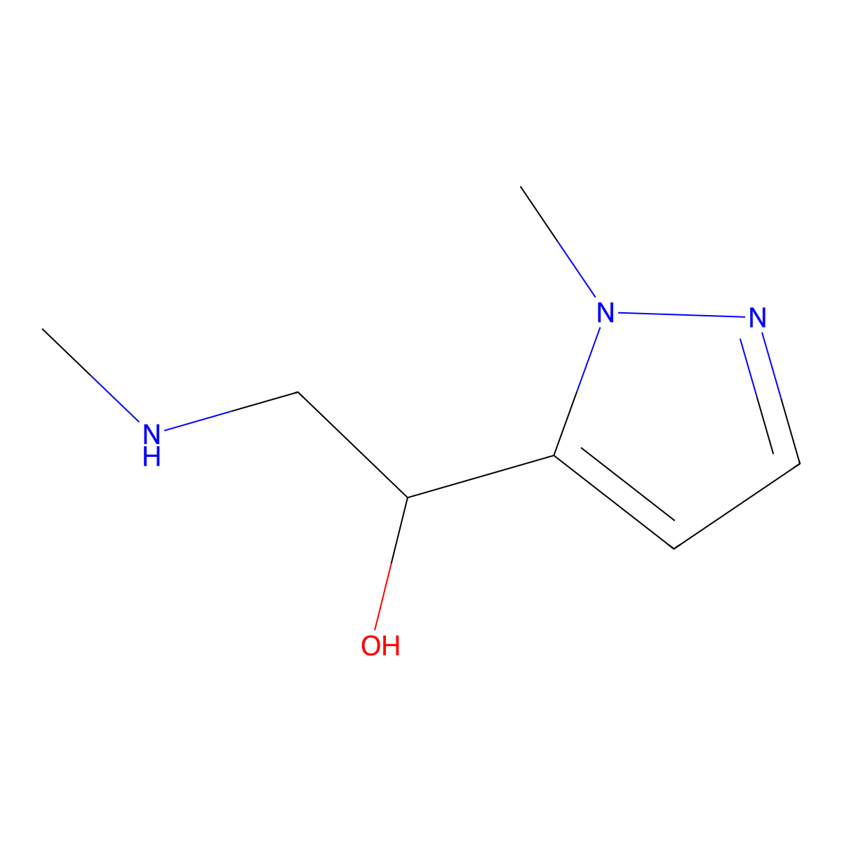 1-(1-methyl-1H-pyrazol-5-yl)-2-(methylamino)ethan-1-ol molecular structure, CAS 1541570-21-1