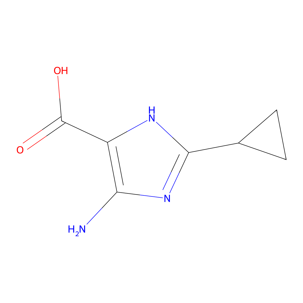 5-amino-2-cyclopropyl-1H-imidazole-4-carboxylic acid molecular structure, CAS 1541605-94-0