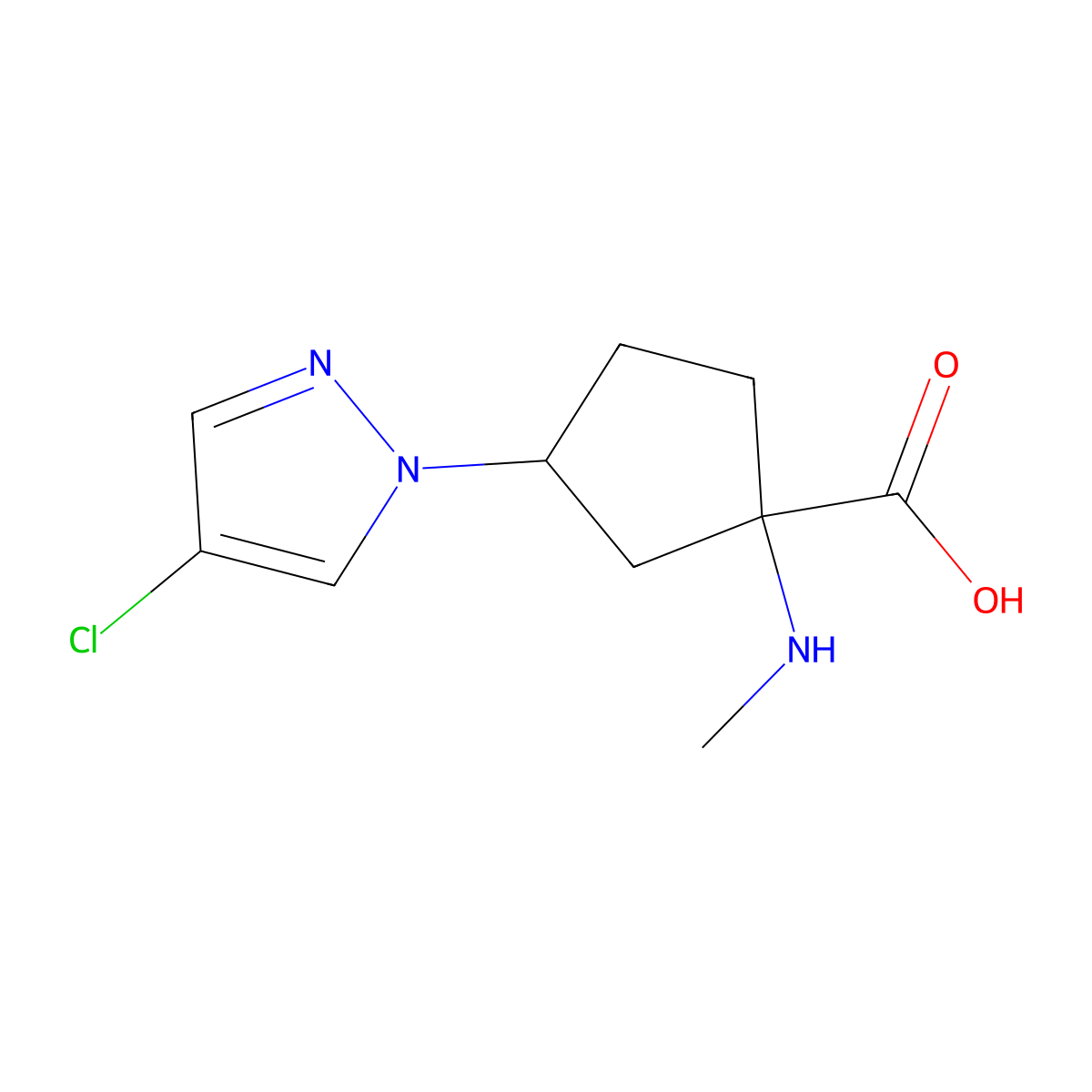 3-(4-Chloro-1h-pyrazol-1-yl)-1-(methylamino)cyclopentane-1-carboxylic acid molecular structure, CAS 1541713-33-0
