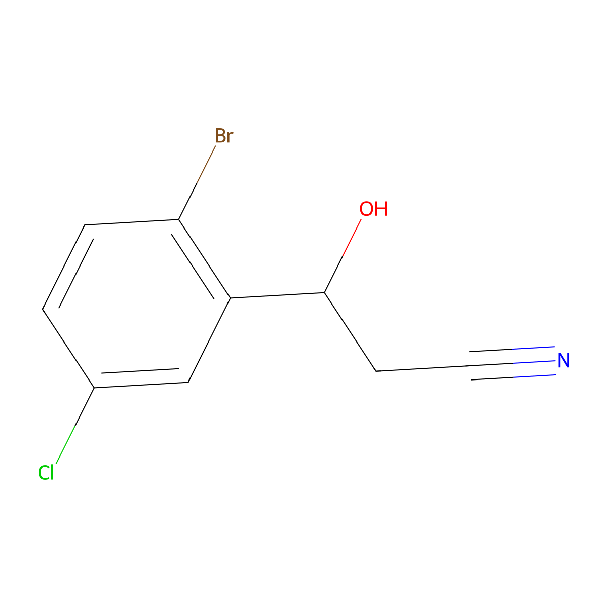 3-(2-Bromo-5-chlorophenyl)-3-hydroxypropanenitrile molecular structure, CAS 1541714-88-8