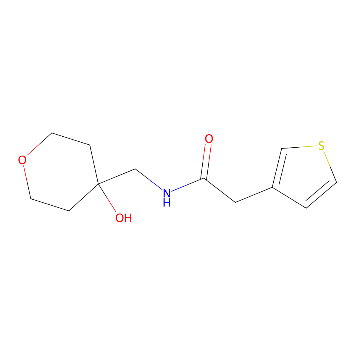 N-((4-hydroxytetrahydro-2H-pyran-4-yl)methyl)-2-(thiophen-3-yl)acetamide molecular structure, CAS 1541926-35-5